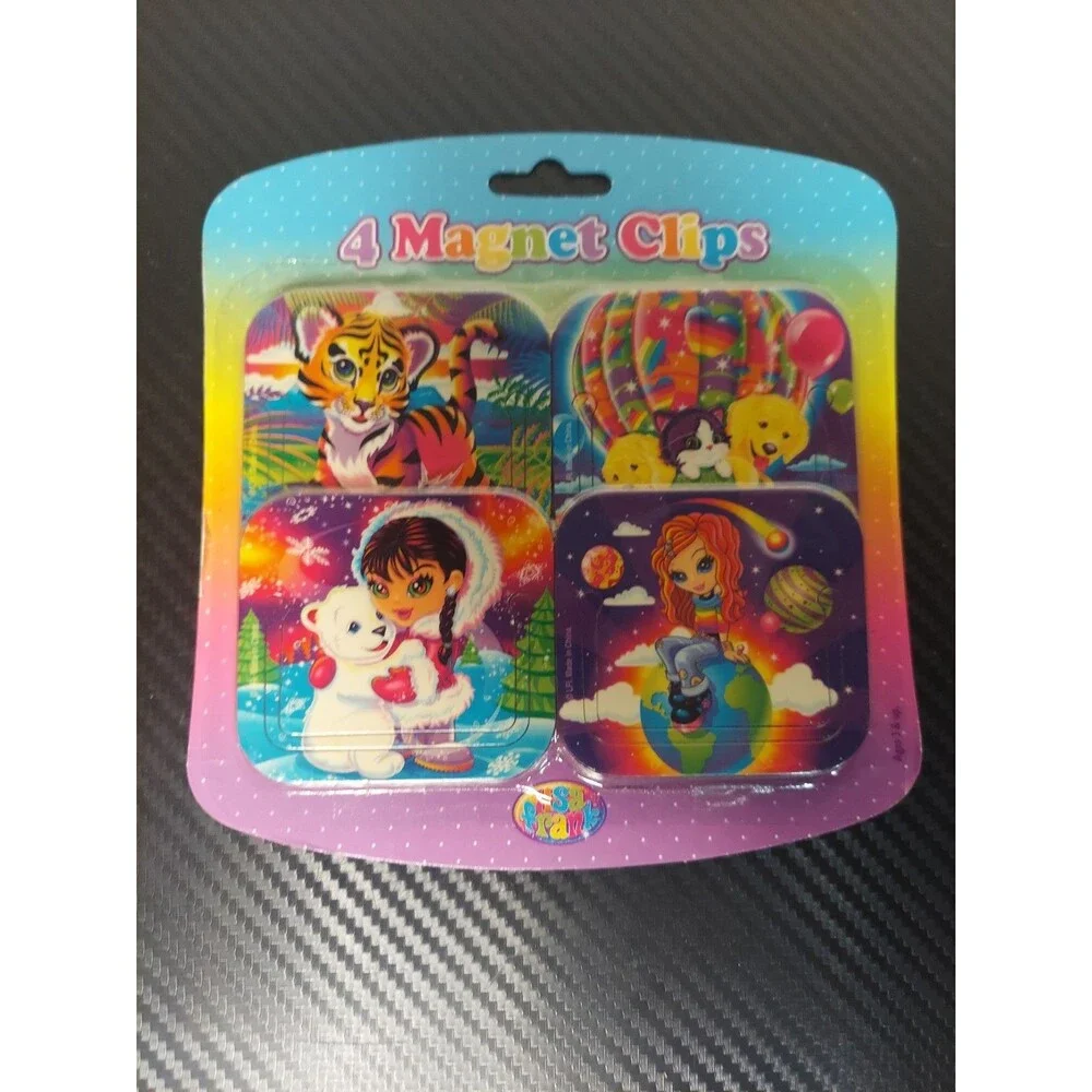 Vintage Lisa Frank 4 Magnetic Clips Pack Tiger Space Girl Cat Pups Y2K